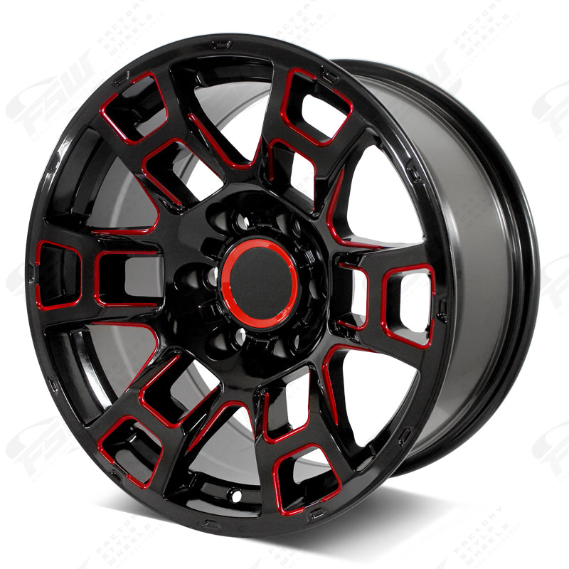 4TR Pro Style - F256 22x9 Gloss Black Red Milled wheel